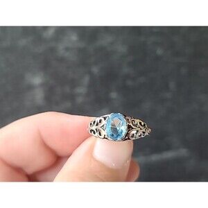 Seta 925 Sterling Silver Blue CZ Filigree Ring SIZE US 7.25